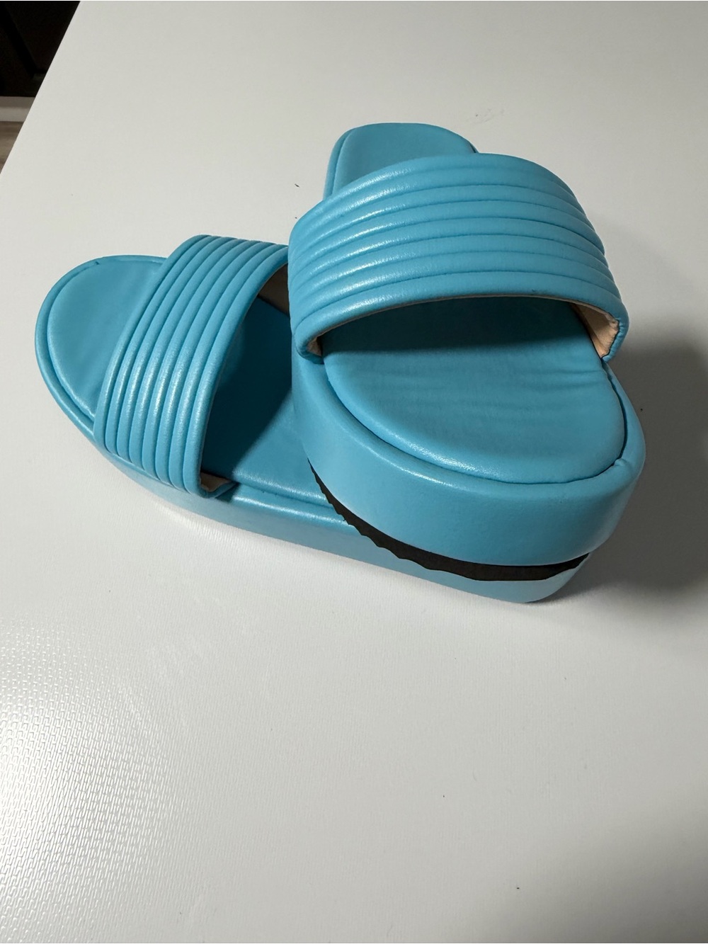Aqua Slide Platform Sandals with Padded Ribbed Strap